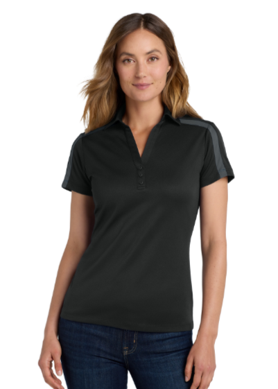 Embroidered Womens Silk Touch Performance Colorblock Stripe Polo #404756